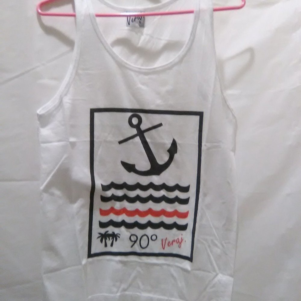 Anchor/Ocean wave Men's Tank Top Color White Size Small